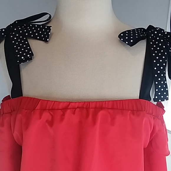 Lucy Paris tie cold shoulder polka dot  blouse - Picture 2 of 7